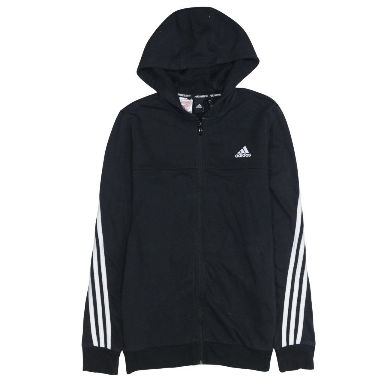 Adidas Boys Black Full Zip Hoodie 15-16 Years Regular Fit Sportswear