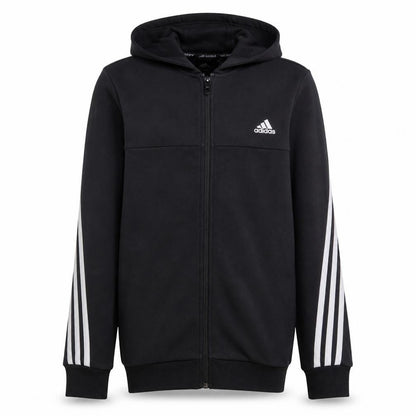 Adidas Boys Black Full Zip Hoodie 15-16 Years Regular Fit Sportswear