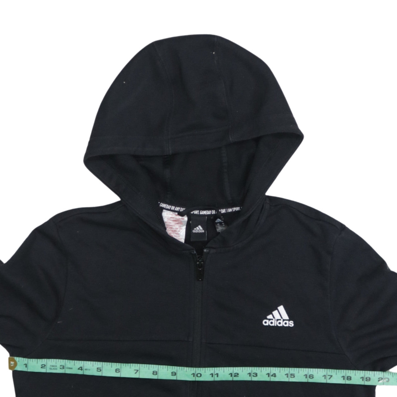 Adidas Boys Black Full Zip Hoodie 15-16 Years Regular Fit Sportswear