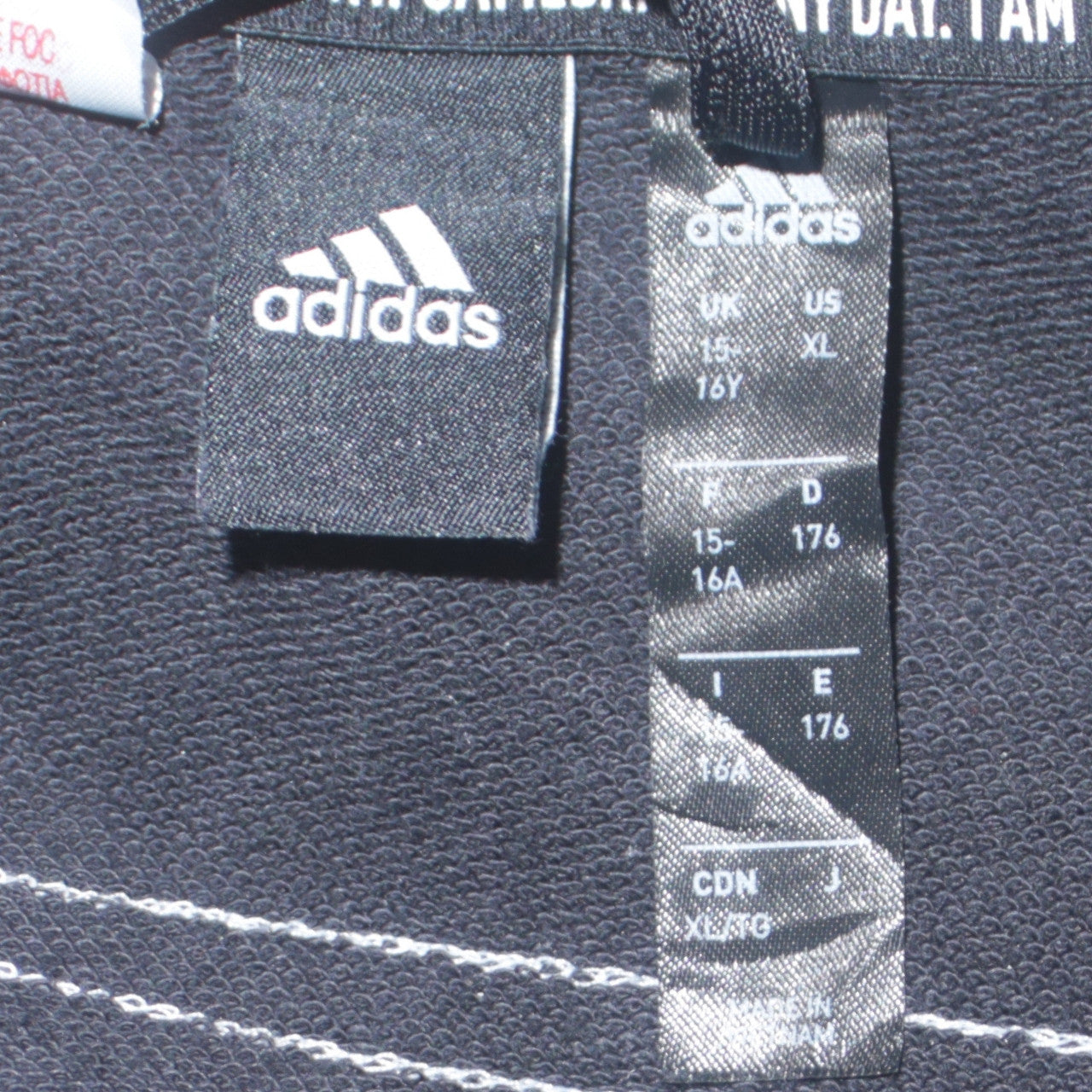 Adidas Boys Black Full Zip Hoodie 15-16 Years Regular Fit Sportswear