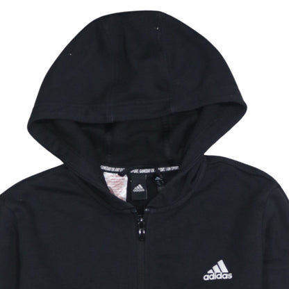 Adidas Boys Black Full Zip Hoodie 15-16 Years Regular Fit Sportswear