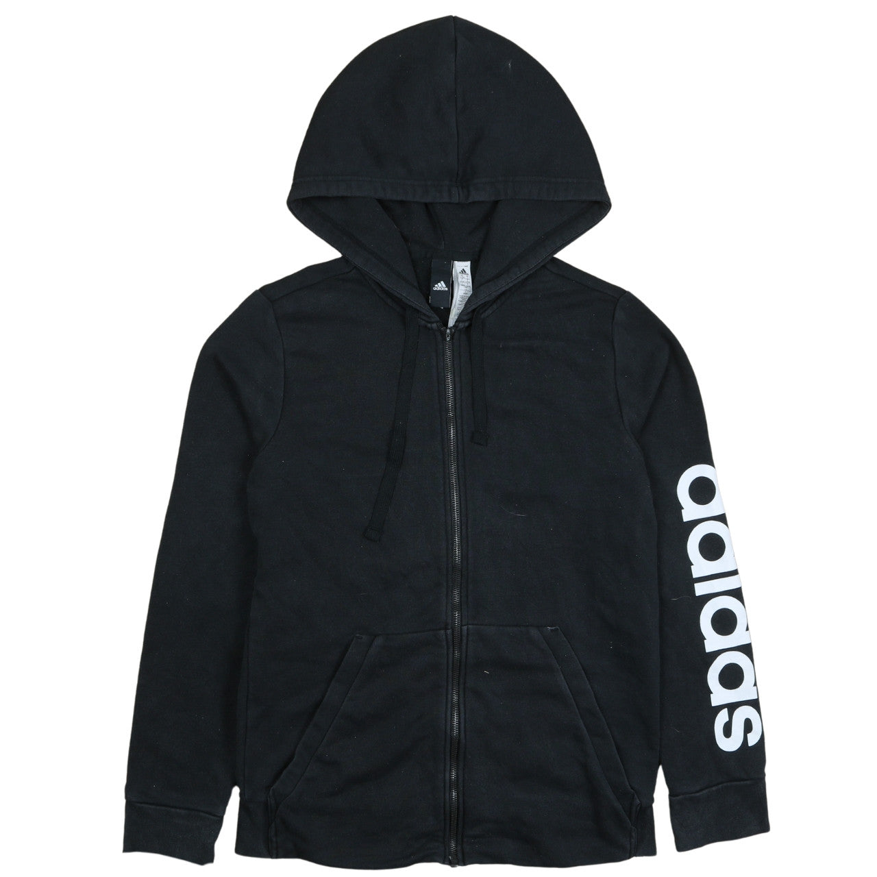 Adidas Womens Black Full Zip Hoodie Size L 16-18 Logo Sleeve