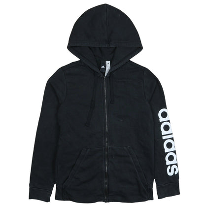 Adidas Womens Black Full Zip Hoodie Size L 16-18 Logo Sleeve