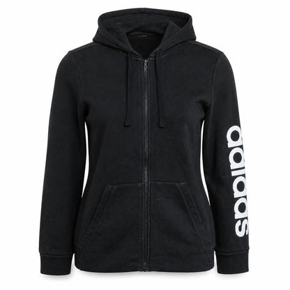 Adidas Womens Black Full Zip Hoodie Size L 16-18 Logo Sleeve