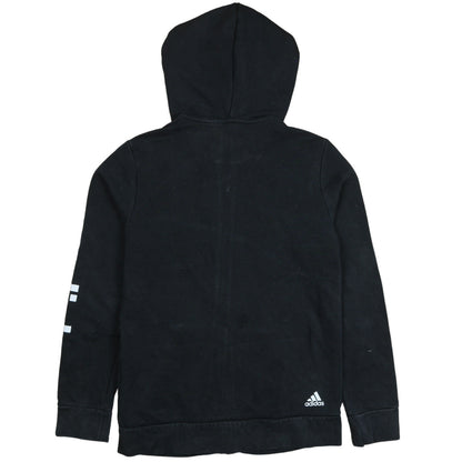 Adidas Womens Black Full Zip Hoodie Size L 16-18 Logo Sleeve