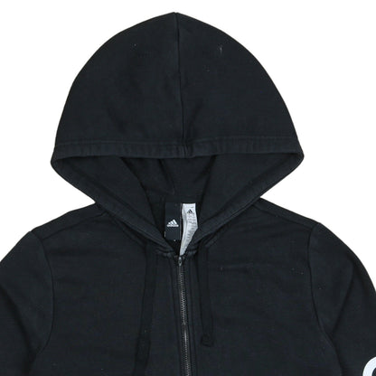 Adidas Womens Black Full Zip Hoodie Size L 16-18 Logo Sleeve