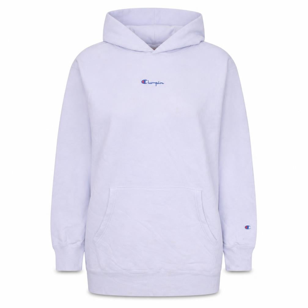 Front view of Champion women’s white 2xl reverse weave pullover hoodie sweatshirt