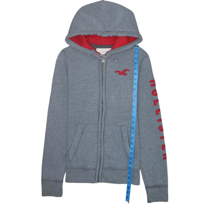 Hollister Men’s Grey Full Zip Hoodie M Red Logo Fleece Lined