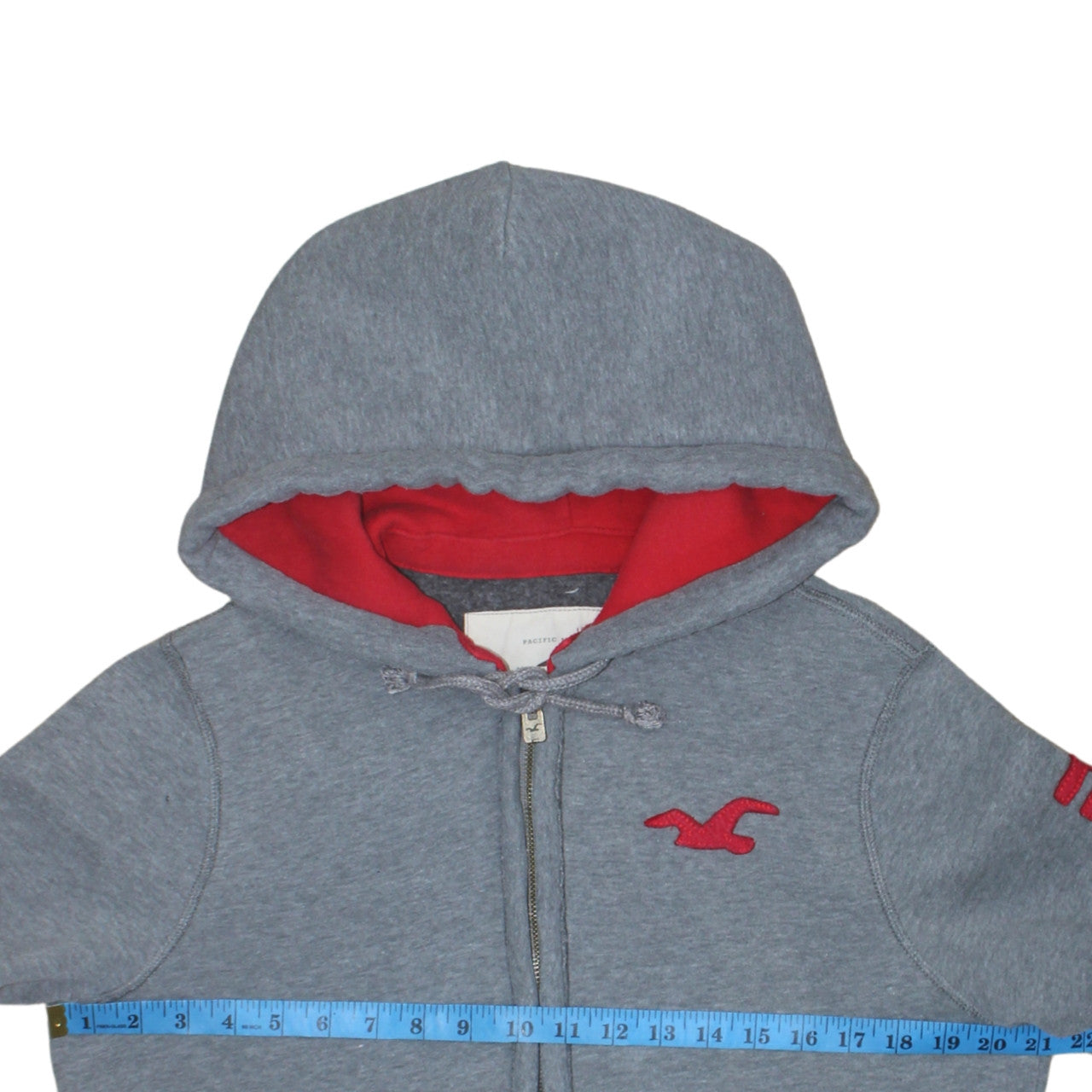 Hollister Men’s Grey Full Zip Hoodie M Red Logo Fleece Lined