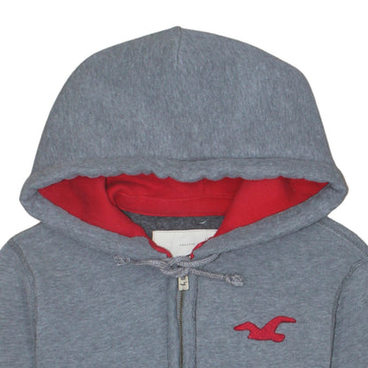 Hollister Men’s Grey Full Zip Hoodie M Red Logo Fleece Lined