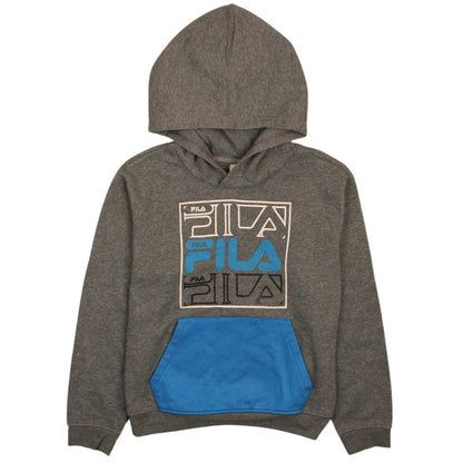 FILA Boys Grey & Blue Pullover Hoodie Size 11-12 Years Graphic Print