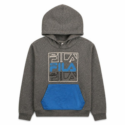 Fila Boys Grey & Blue Pullover Hoodie Size 11-12 Years Graphic Print