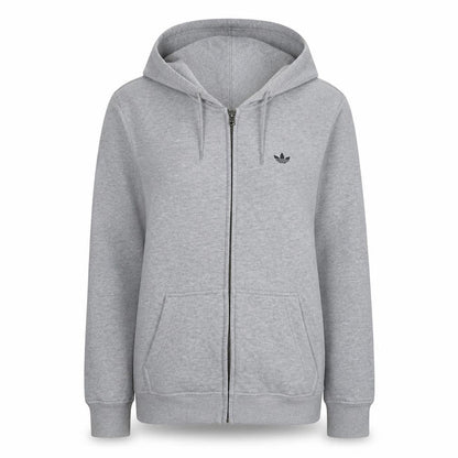 Front view of Adidas Women’s Grey Full Zip Hoodie, size UK 14, Classic Hooded Sweatshirt