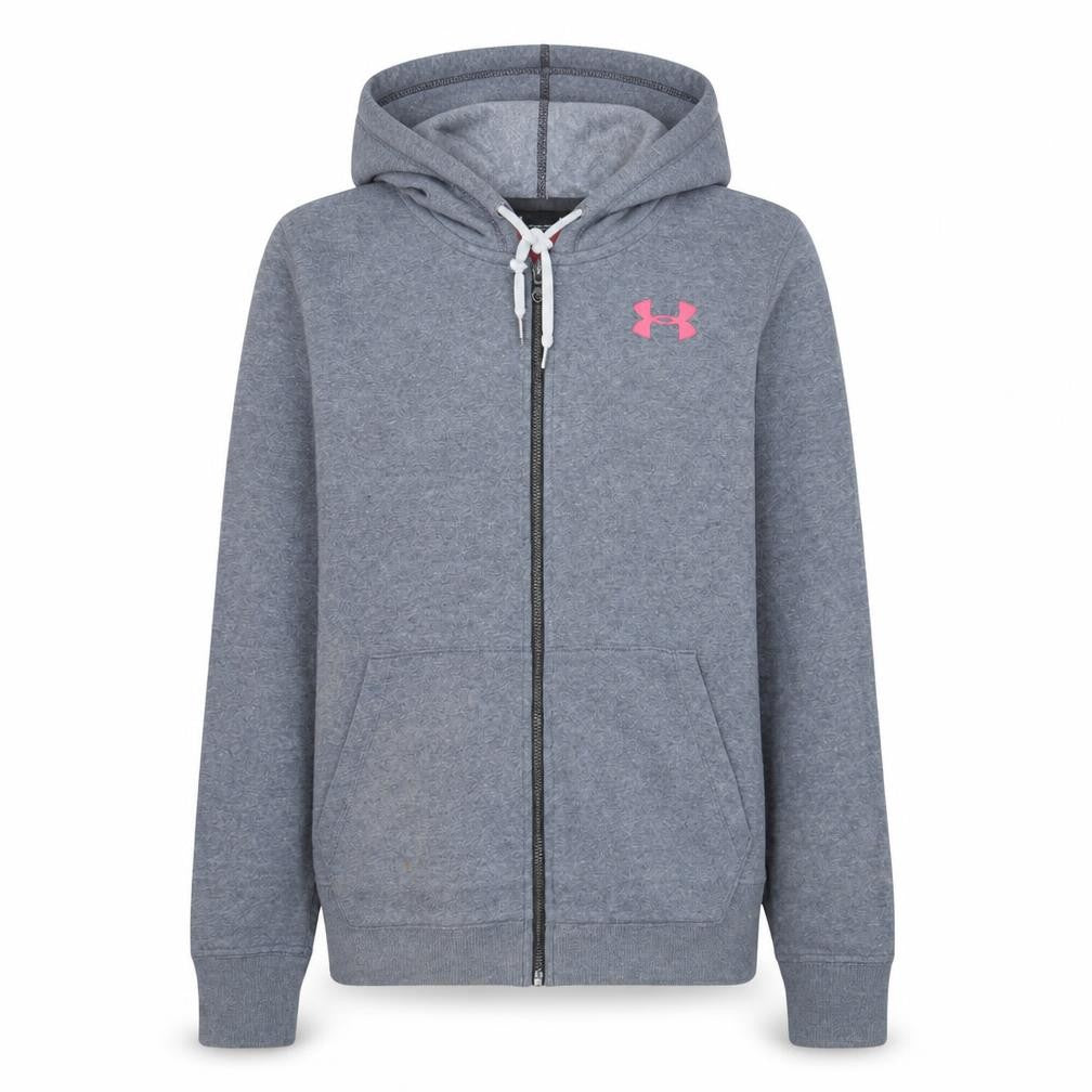Front view of Under Armour Women Grey Full Zip Hoodie Medium Loose Fit