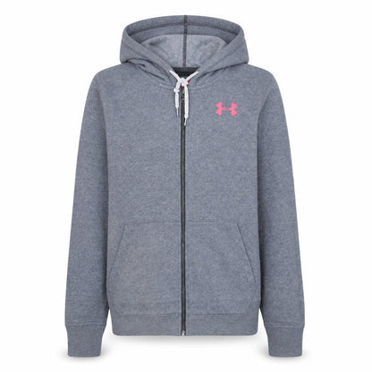 Front view of Under Armour Women Grey Full Zip Hoodie Medium Loose Fit