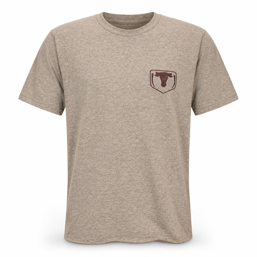 Front view of Fruit of the Loom Men's Grey Short Sleeve Graphic T-Shirt, size S