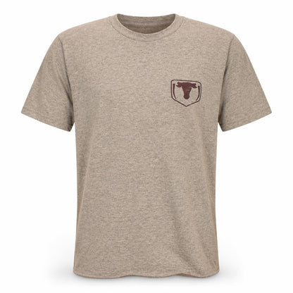 Front view of Fruit of the Loom Men's Grey Short Sleeve Graphic T-Shirt, size S