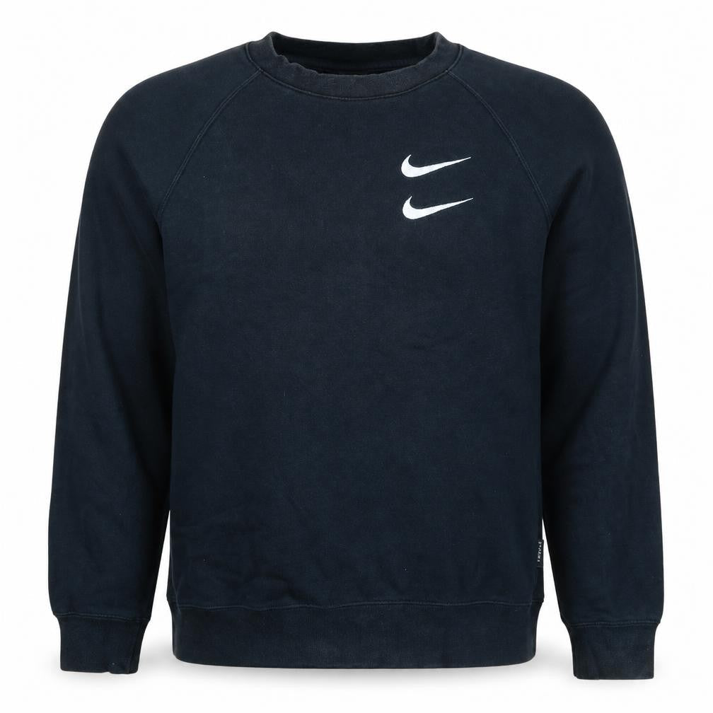 Front view of Nike Men's Black Swoosh Logo Crew Neck Sweatshirt, size S