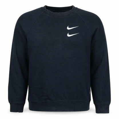 Front view of Nike Men's Black Swoosh Logo Crew Neck Sweatshirt, size S