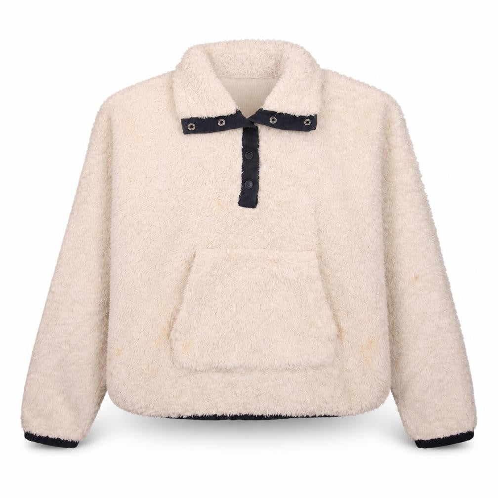 Front view of Champion women’s ivory fleece pullover henley sweatshirt xs