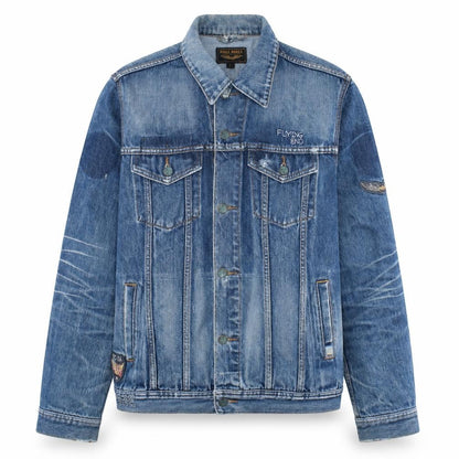 Front view of Pall Mall Men's Blue Denim Classic Jacket, size L, Vintage Style