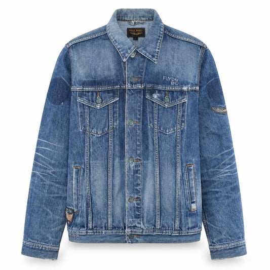 Front view of Pall Mall Men's Blue Denim Classic Jacket, size L, Vintage Style
