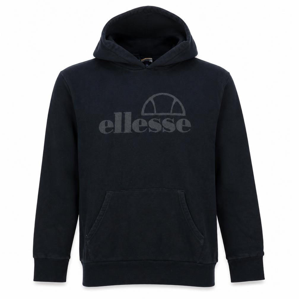 Front view of Ellesse Men Black S Pullover Hoodie Classic Logo Cotton Sweatshirt