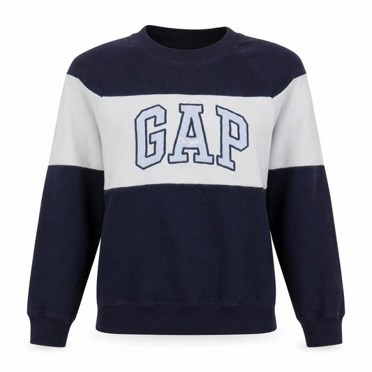 Front view of Gap Women Navy Blue Colourblock Cotton Sweatshirt M