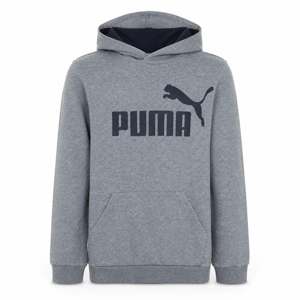 Front view of Puma boys’ grey pullover hoodie 13-14 years fleece logo sweatshirt