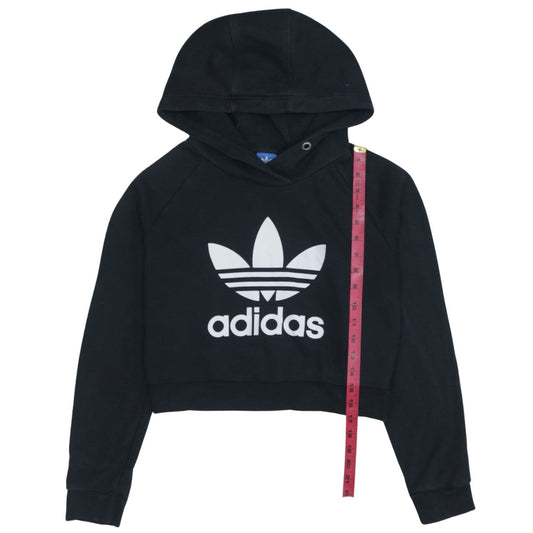 Adidas Women’s Black Cropped Hoodie Size 10 Logo Print Pullover