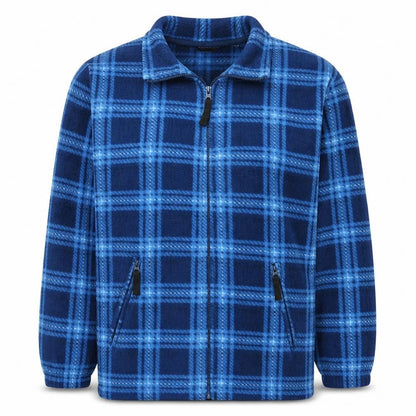 KingSize Men's Blue Check Fleece Full Zip Jacket 3XL