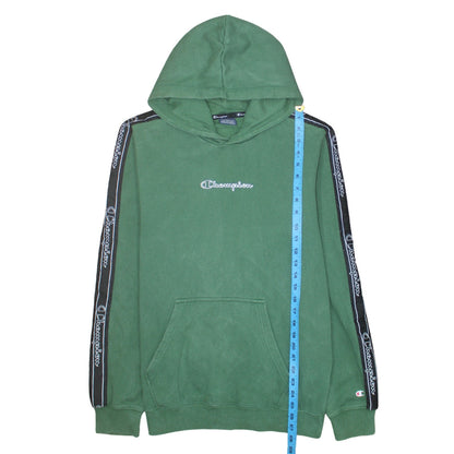 Champion Men Green Pullover Hoodie Large Logo Strip Sleeve Sportswear
