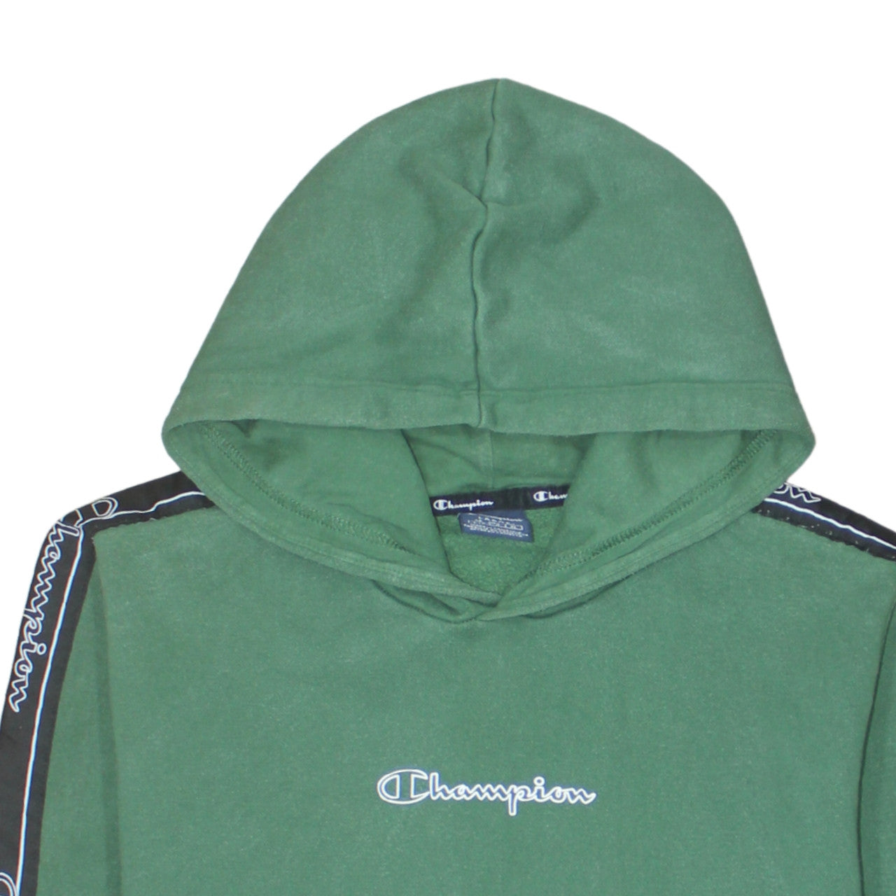 Champion Men Green Pullover Hoodie Large Logo Strip Sleeve Sportswear