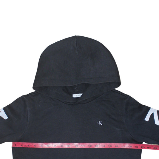 Calvin Klein Jeans Womens Black Hoodie Size 16 Pullover Logo Cotton Blend
