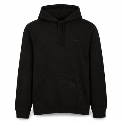 Front view of Nike Men's Black Pullover Hoodie, size S, Fleece Logo Sweatshirt