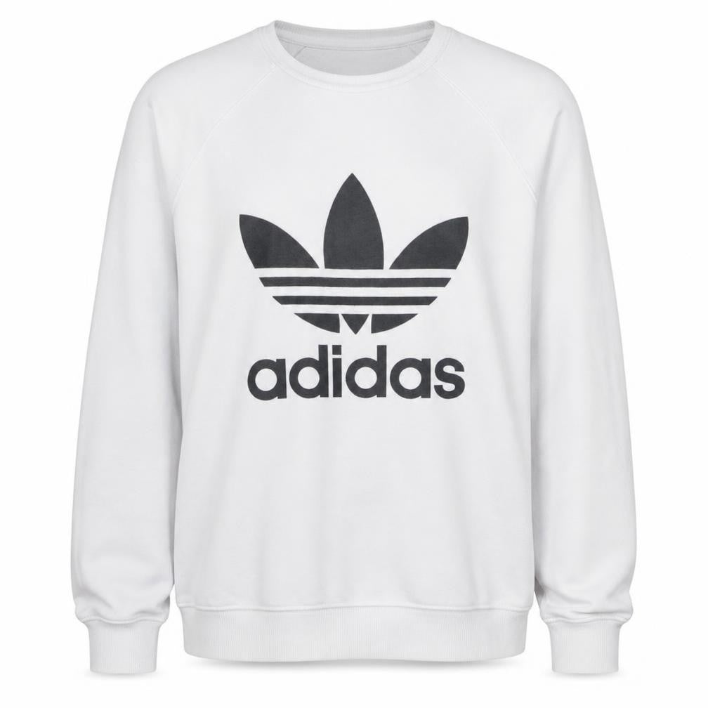Adidas Men's White Crew Neck Logo Pullover Sweatshirt Size M