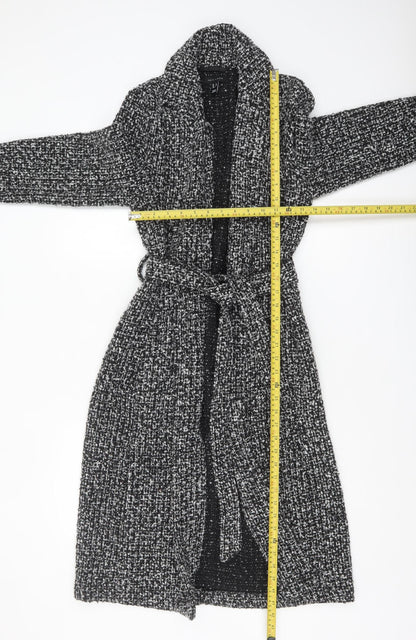 New Look Women’s Black Belted Long Tweed Coatigan Size 6