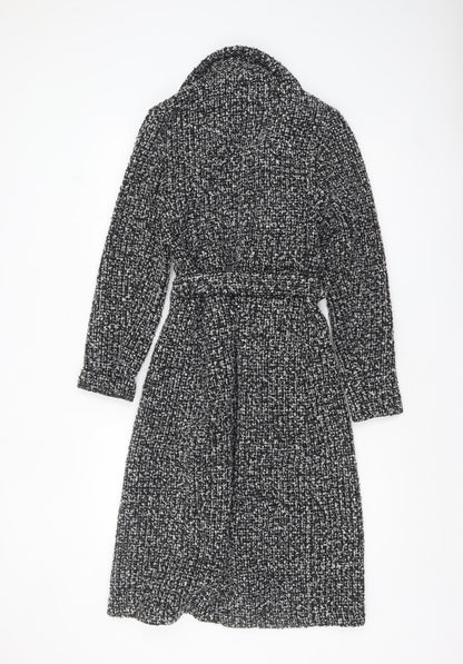 New Look Women’s Black Belted Long Tweed Coatigan Size 6