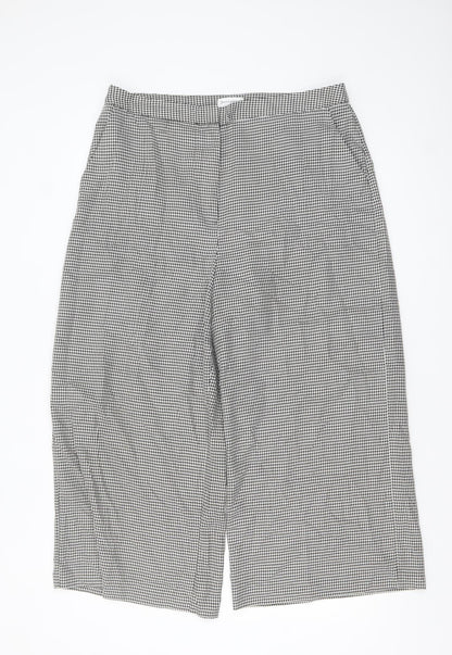 Warehouse Women’s Black Houndstooth Cropped Wide-Leg Trousers Size 16