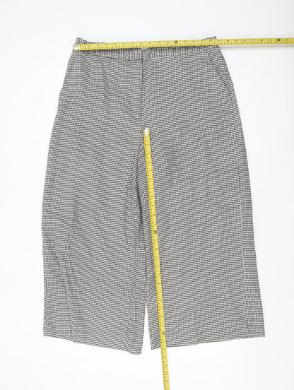 Warehouse Women’s Black Houndstooth Cropped Wide-Leg Trousers Size 16