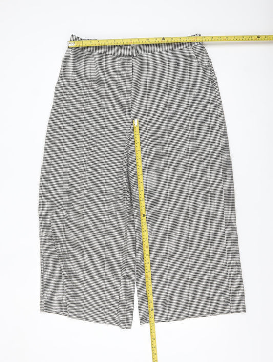 Warehouse Women’s Black Houndstooth Cropped Wide-Leg Trousers Size 16