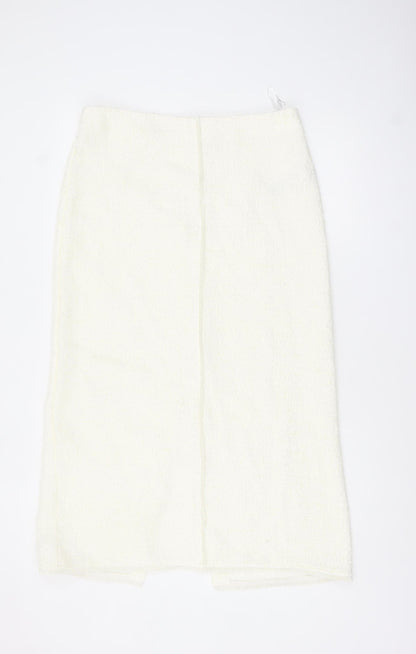 Marks and Spencer Women Ivory Midi Tweed Pencil Skirt Size 14
