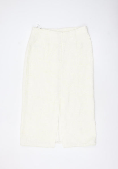 Marks and Spencer Women Ivory Midi Tweed Pencil Skirt Size 14