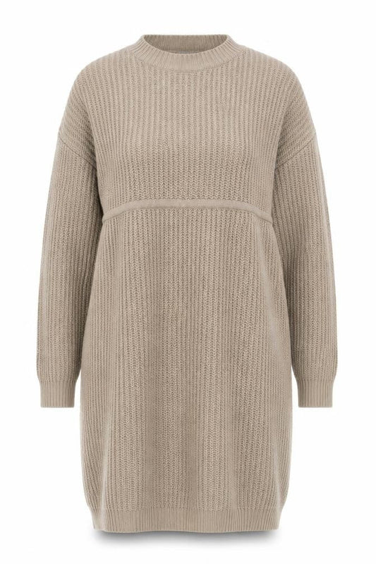 Front view of ASOS Women’s Beige Jumper Dress, size UK 10, Long Sleeve Knitwear
