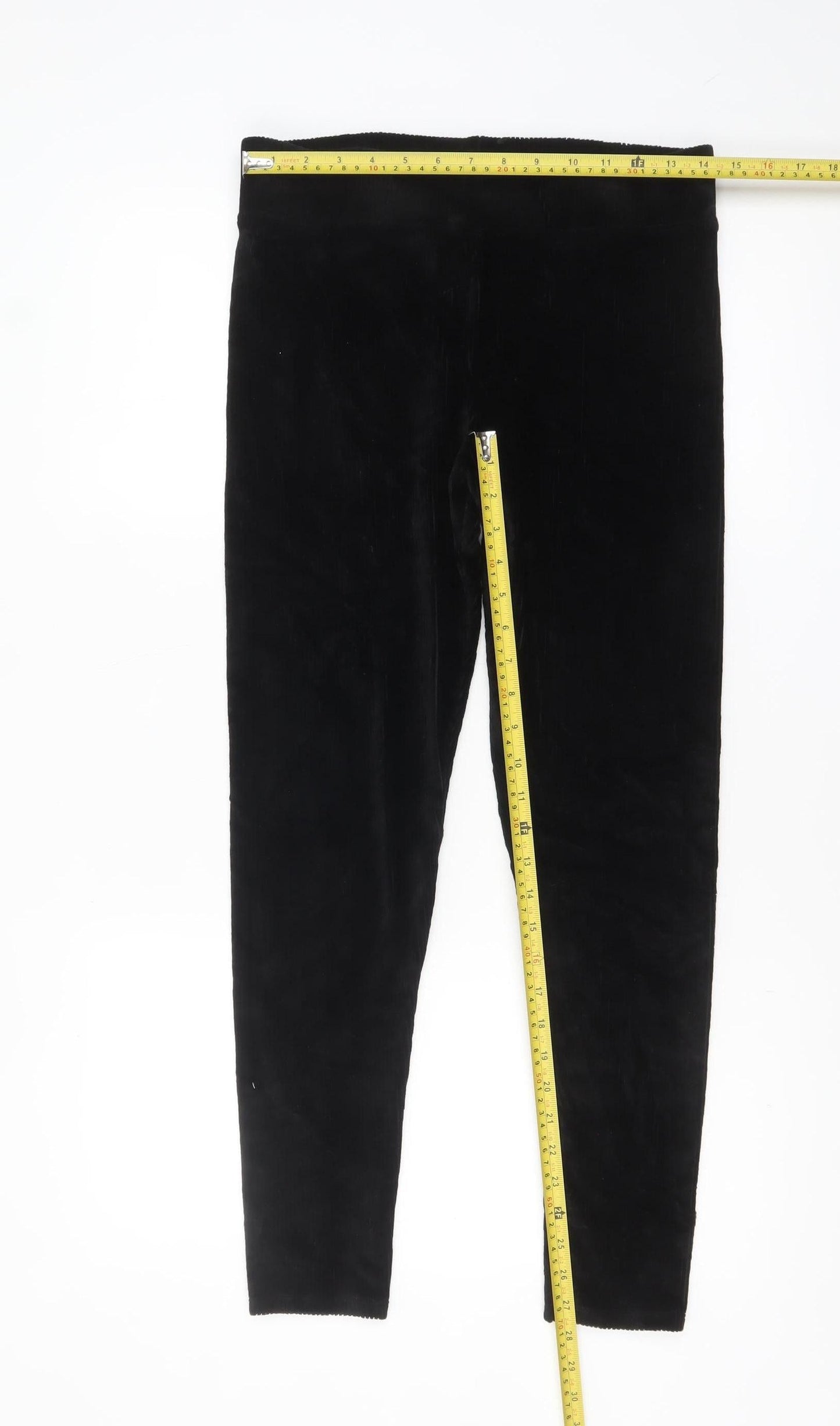 Marks and Spencer Women Black Velvet Leggings Size 12 Regular