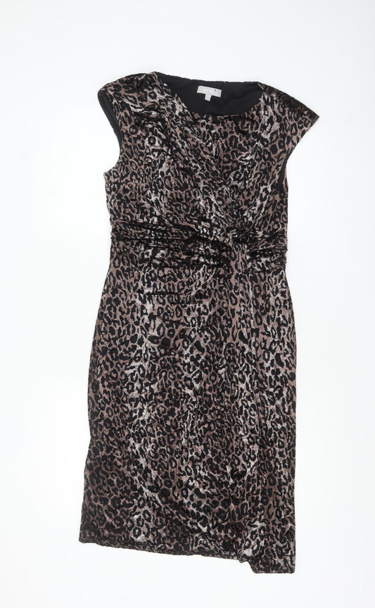 Marks and Spencer Per Una Brown Leopard Sheath Stretch Dress Women’s Size 12