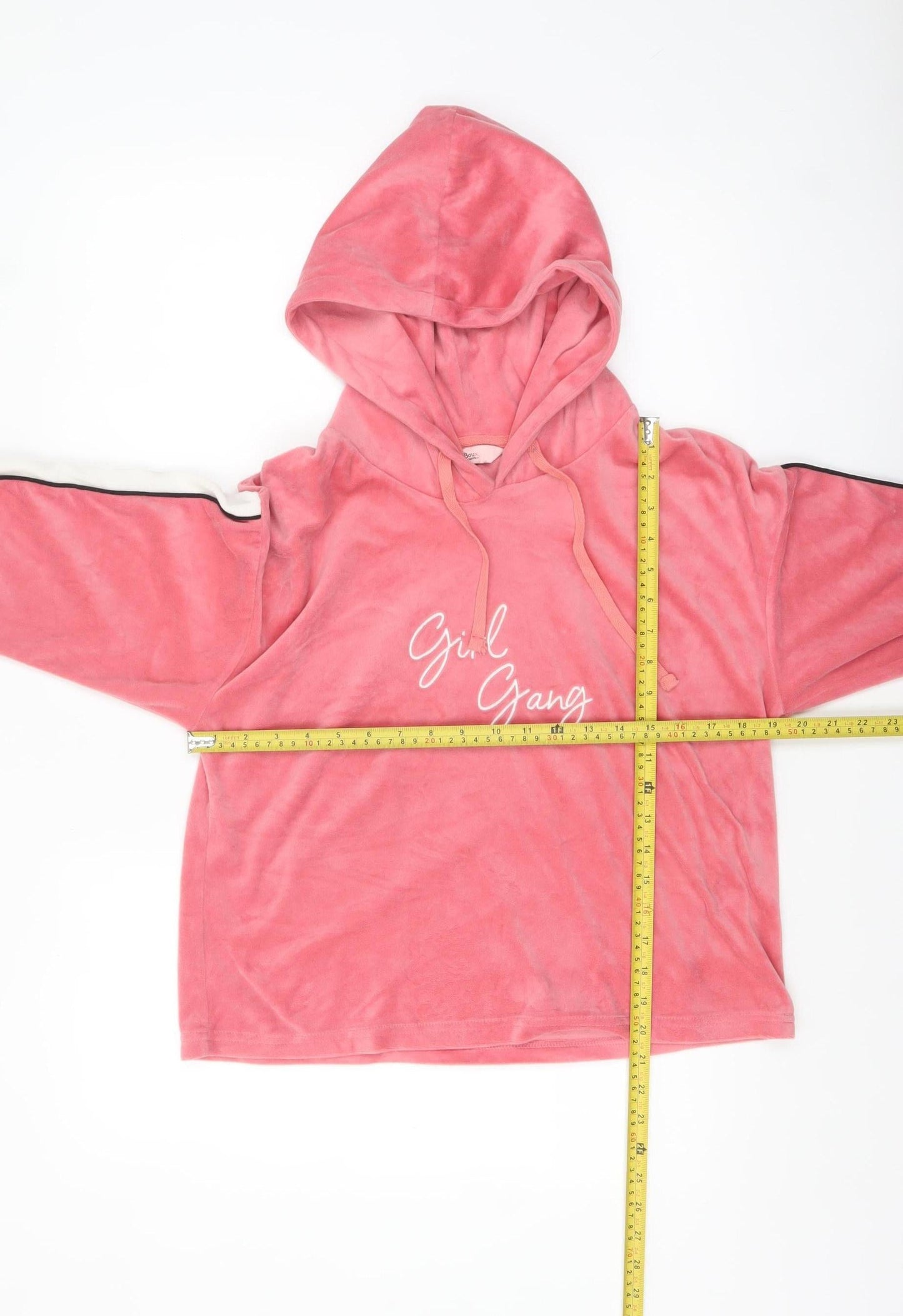 Boux Avenue Women's Pink Velour Girl Gang Pullover Hoodie UK 12