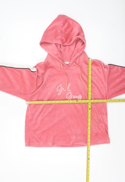 Boux Avenue Women's Pink Velour Girl Gang Pullover Hoodie UK 12