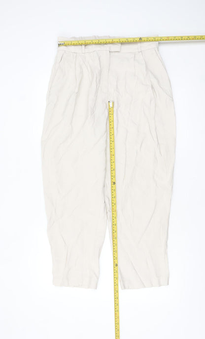 H&M Women Beige Paperbag High Waist Tapered Trousers Size 14