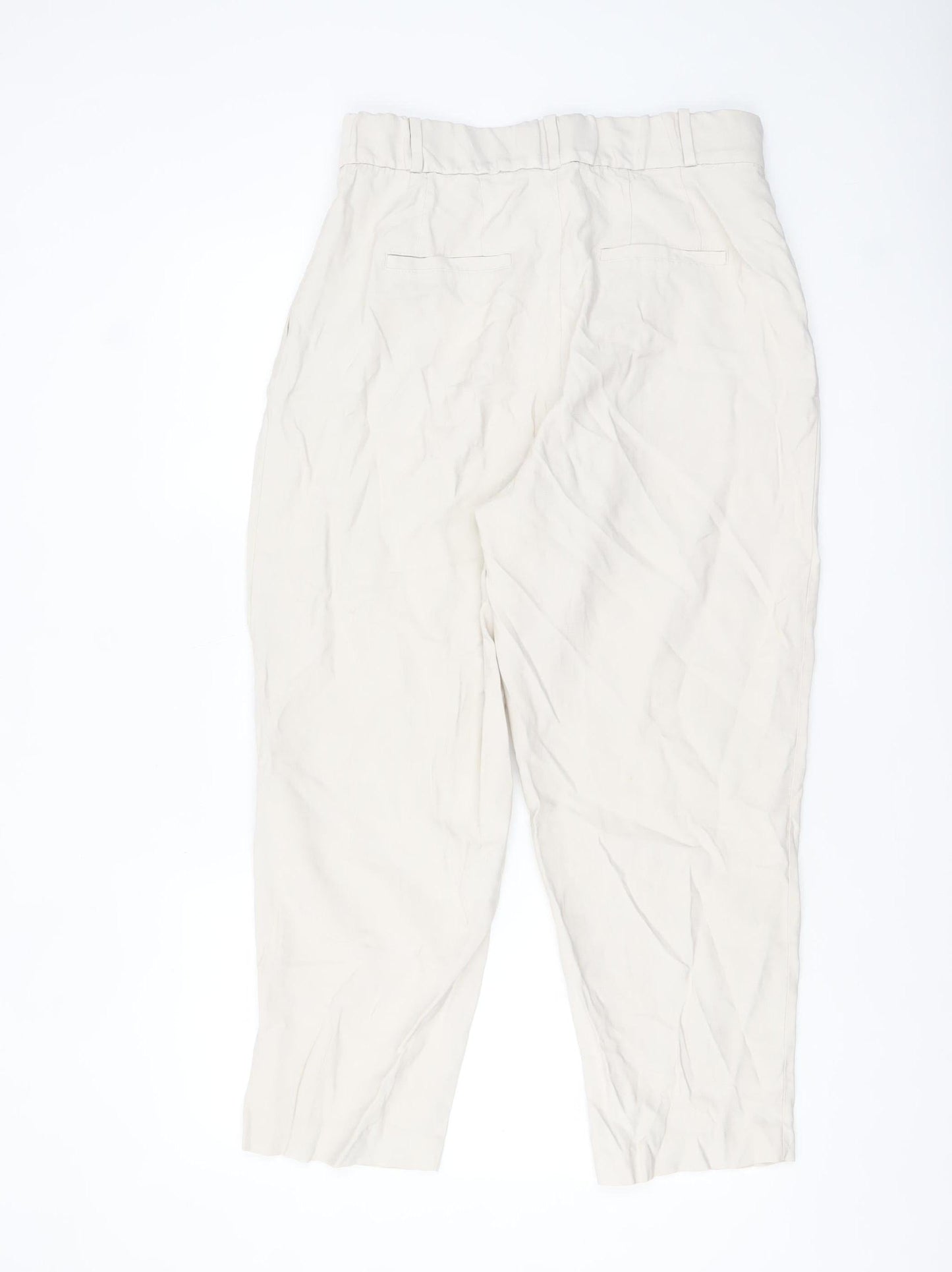 H&M Women Beige Paperbag High Waist Tapered Trousers Size 14